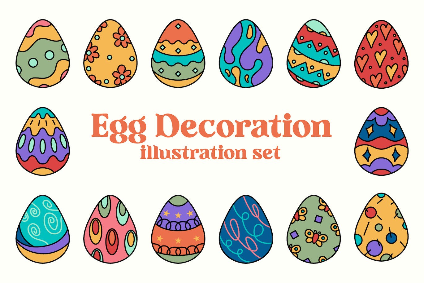 鸡蛋装饰插画集 Eggs Decoration Illustration Set