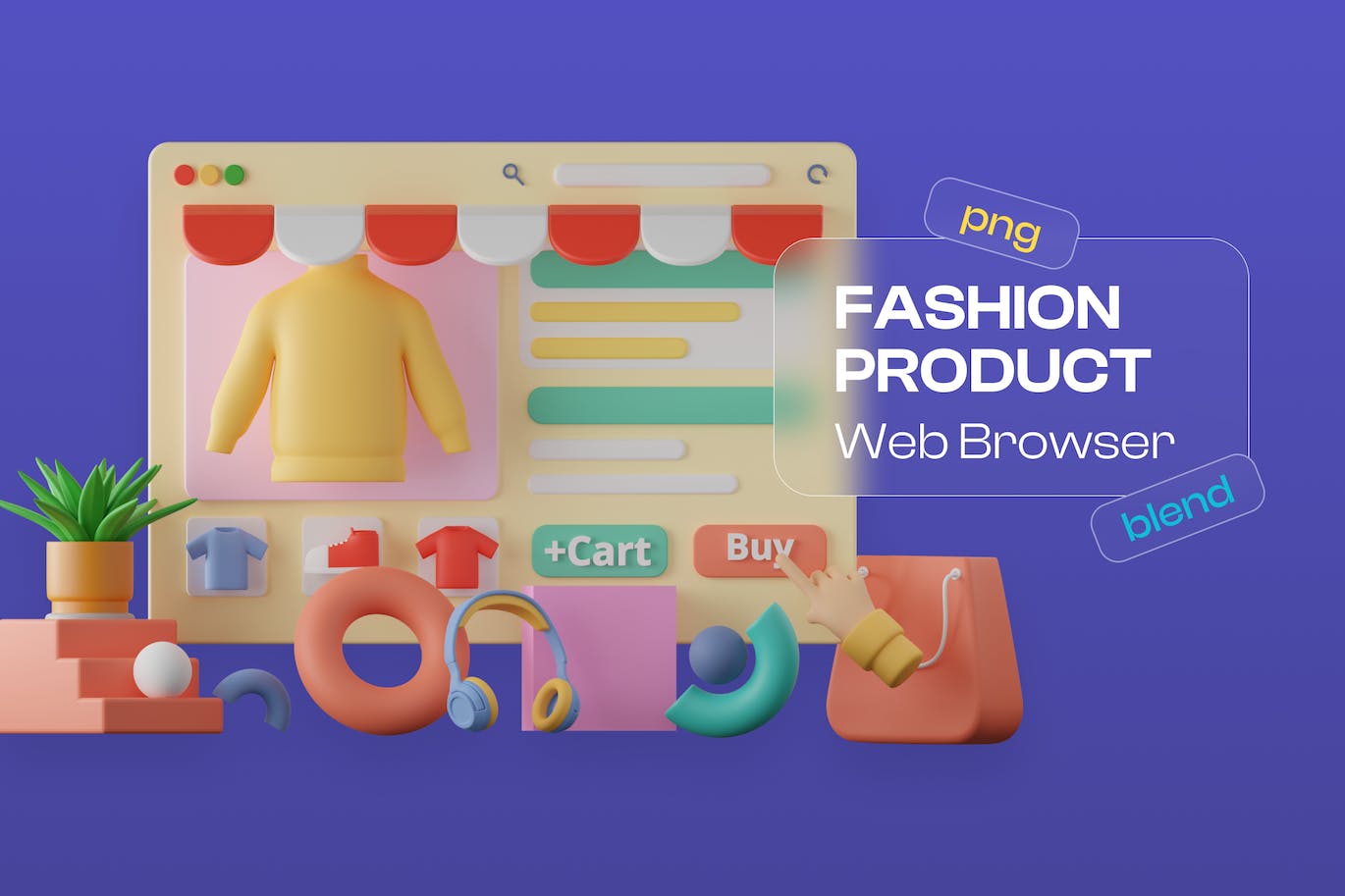 时尚产品Web浏览器3D插画 3D Illustration Fashion Product Web Browser