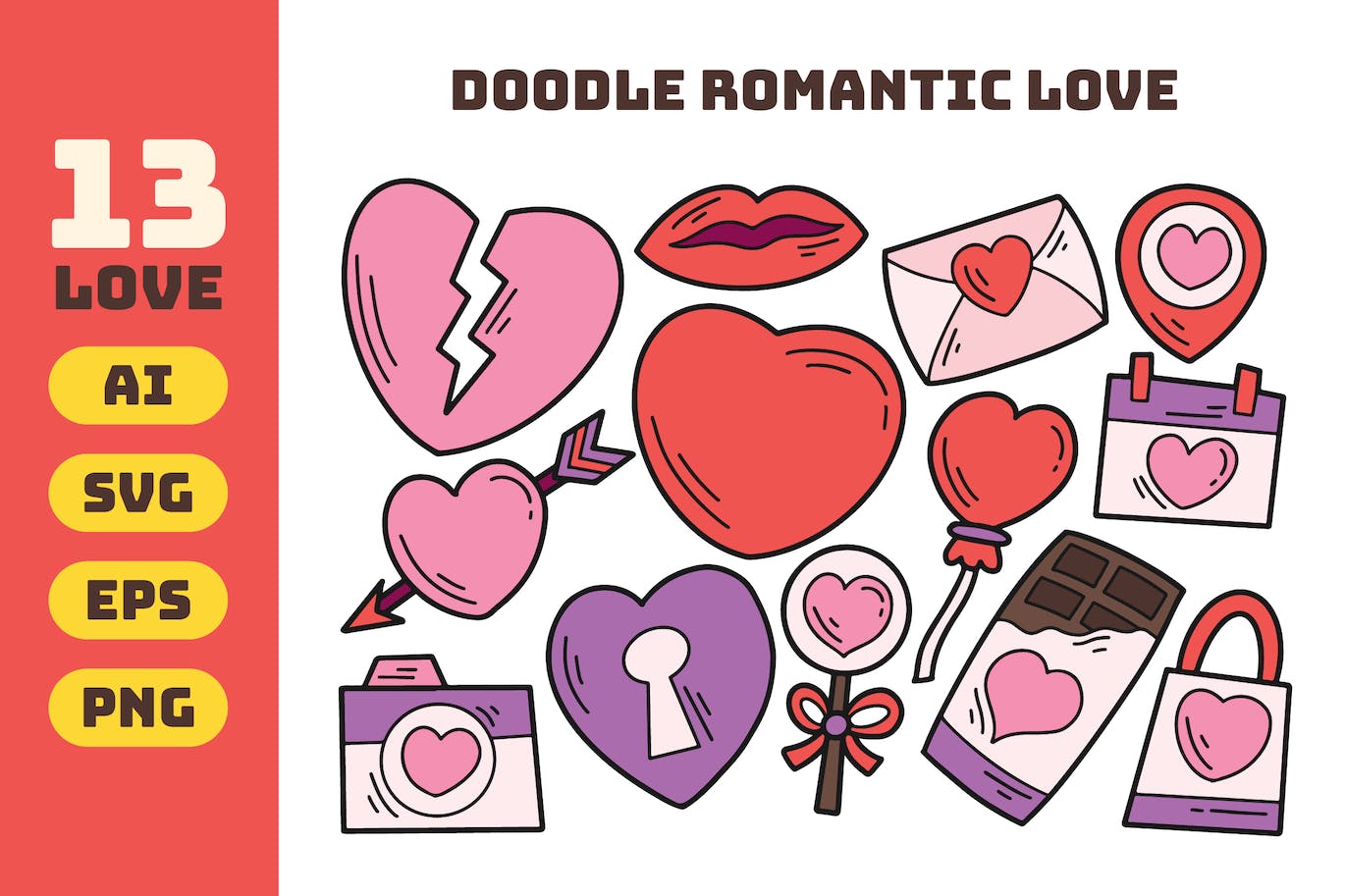 涂鸦系列浪漫爱情图标素材 Doodle Romantic Love Collection