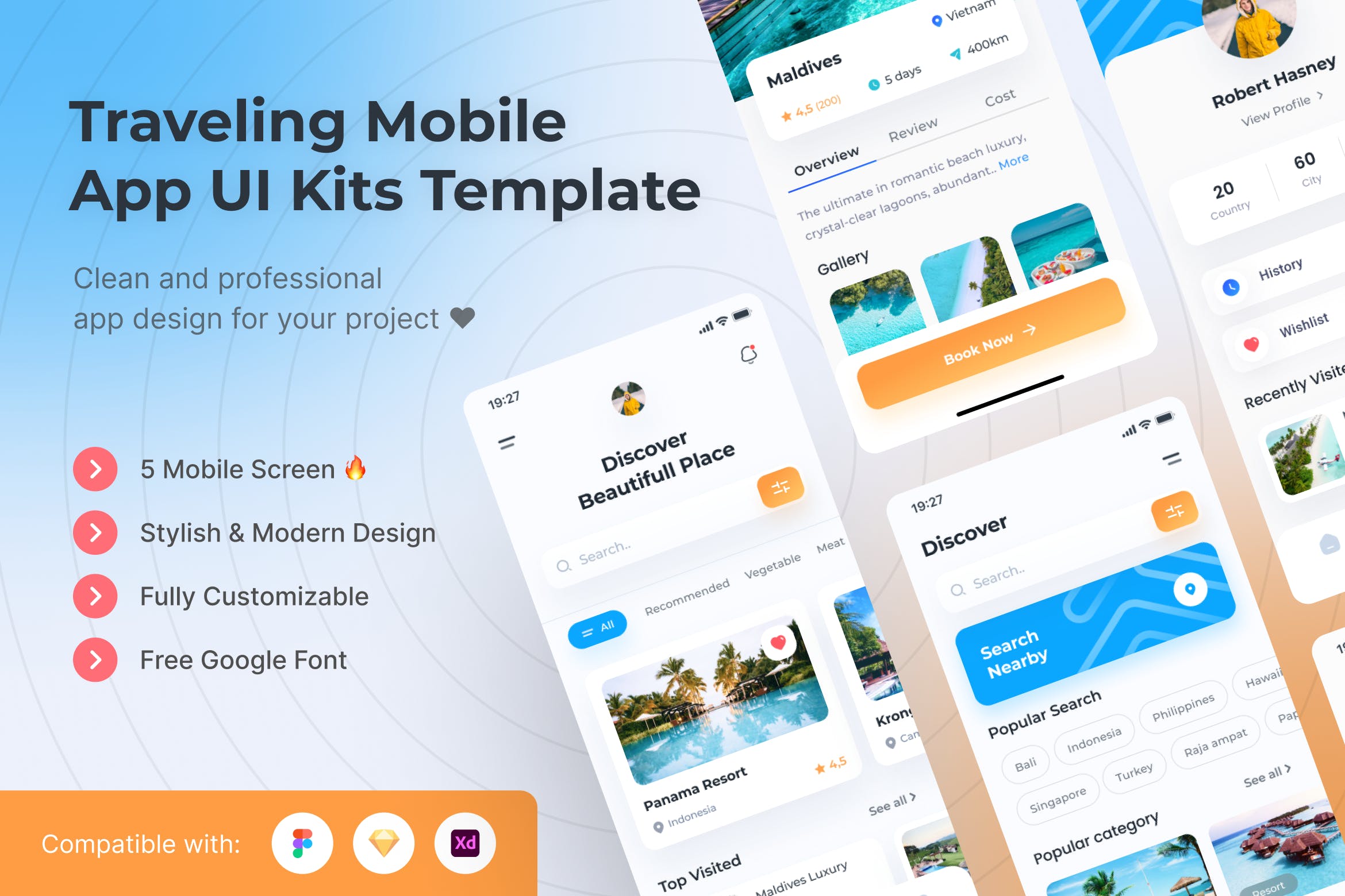 旅行App移动应用UI套件模板 Traveling Mobile App UI Kits Template