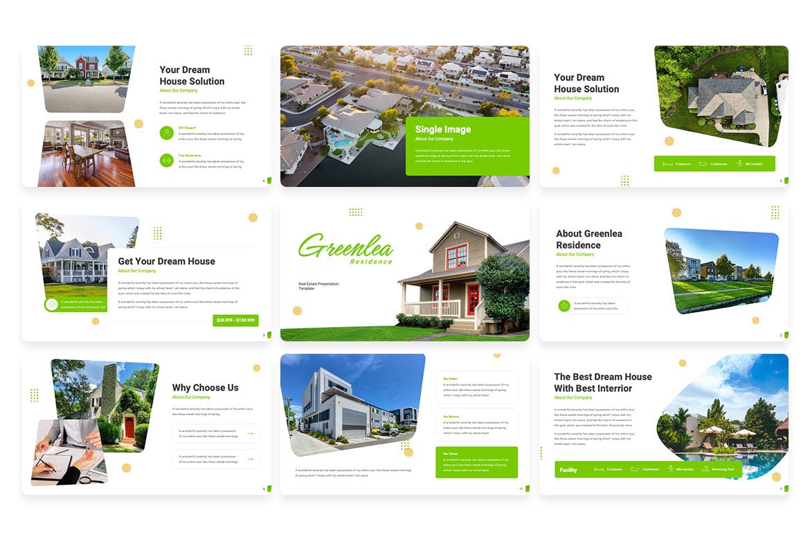 物业房地产营销Google幻灯片模板 Greenlea Residence Template Google Slide