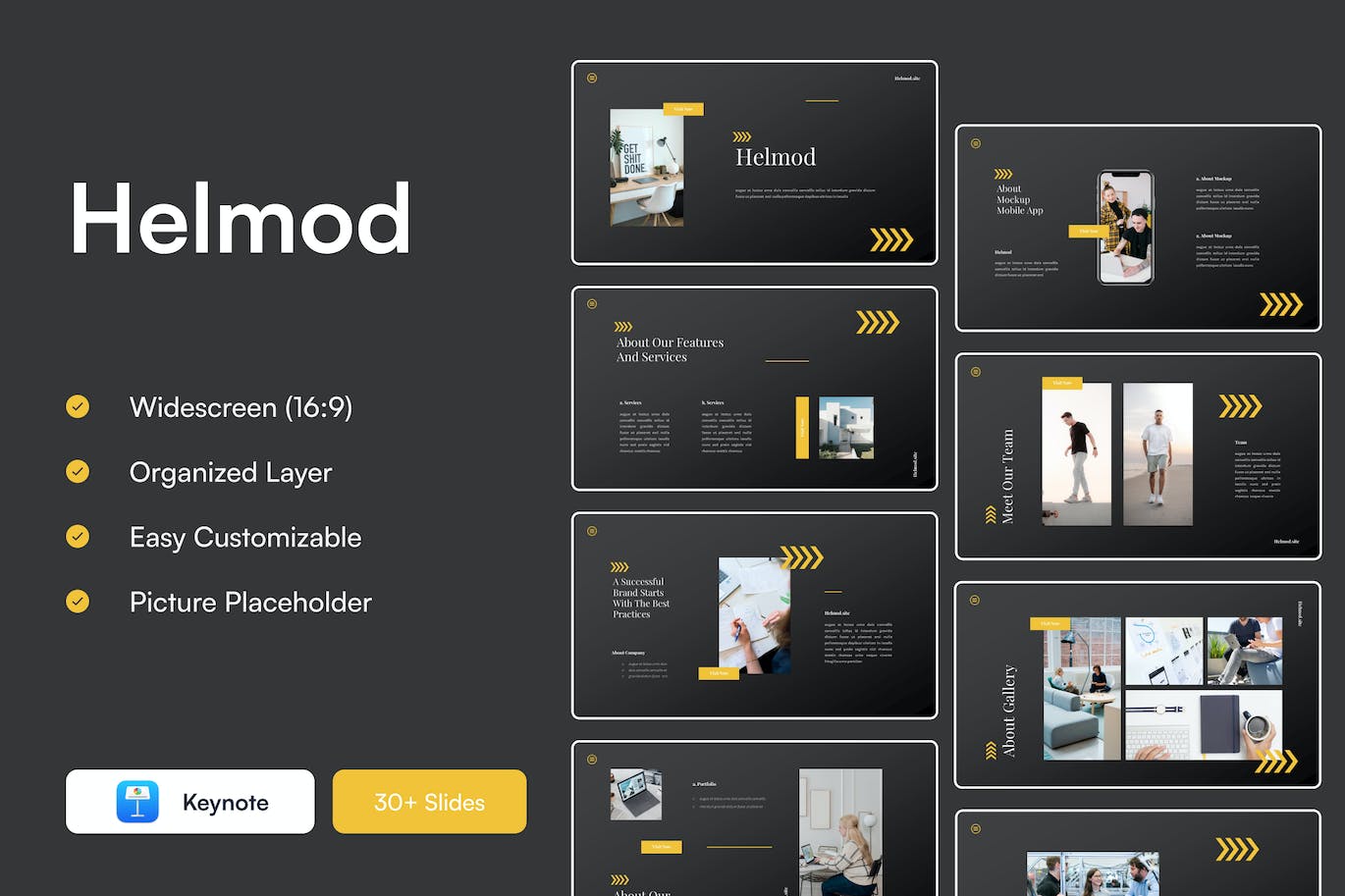 现代暗黑配色方案Keynote创意模板 Helmod &#8211; Modern Dark Theme Keynote