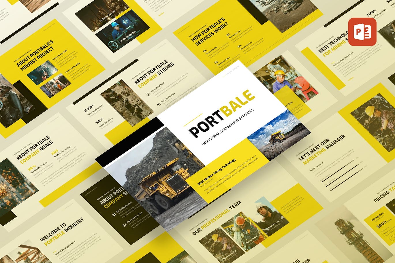 工业和矿业PPT模板 Portbale &#8211; Industrial &amp; Mining PowerPoint Template