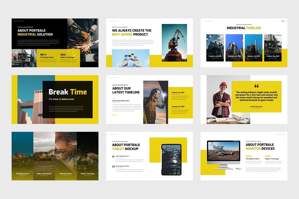 工业和矿业PPT模板 Portbale &#8211; Industrial &amp; Mining PowerPoint Template