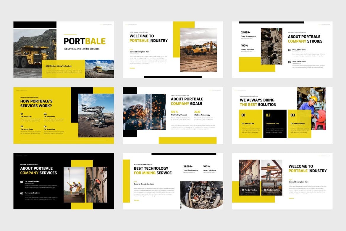 工业和矿业PPT模板 Portbale &#8211; Industrial &amp; Mining PowerPoint Template