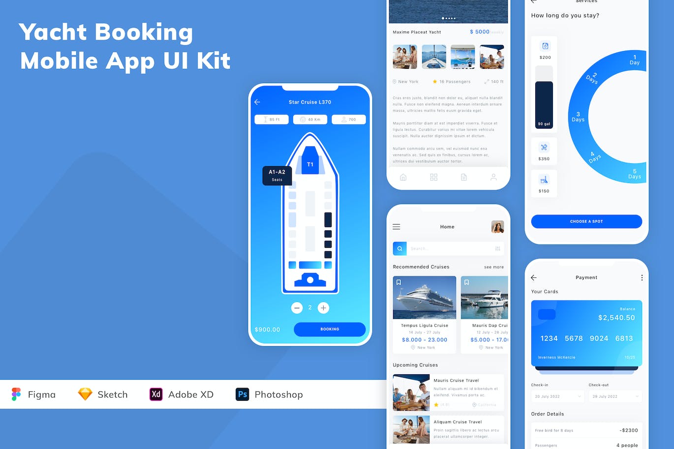 游艇预订移动应用UI设计套件 Yacht Booking Mobile App UI Kit