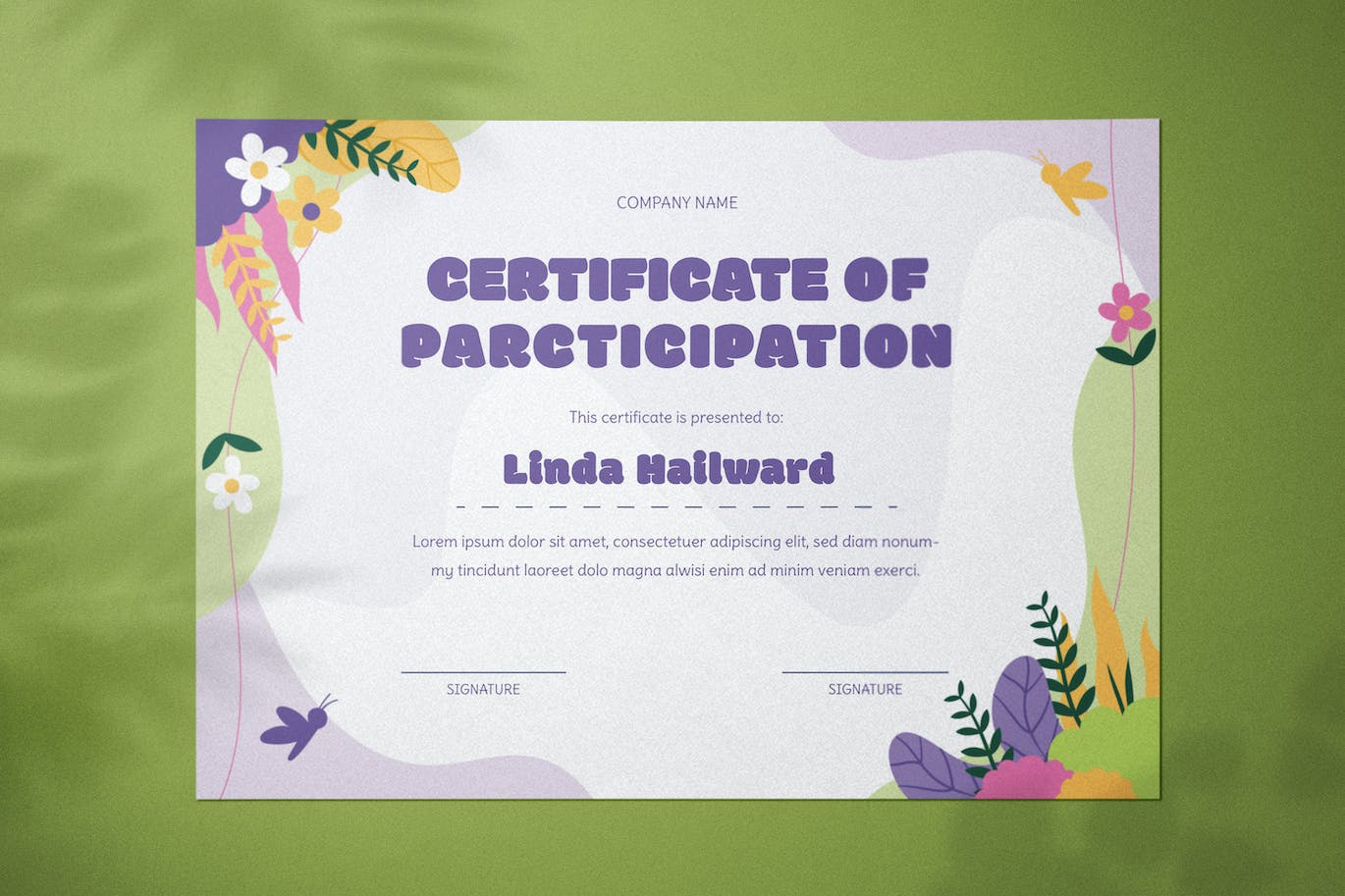 春季花卉证书设计模板 Floral Certificate Participation Template