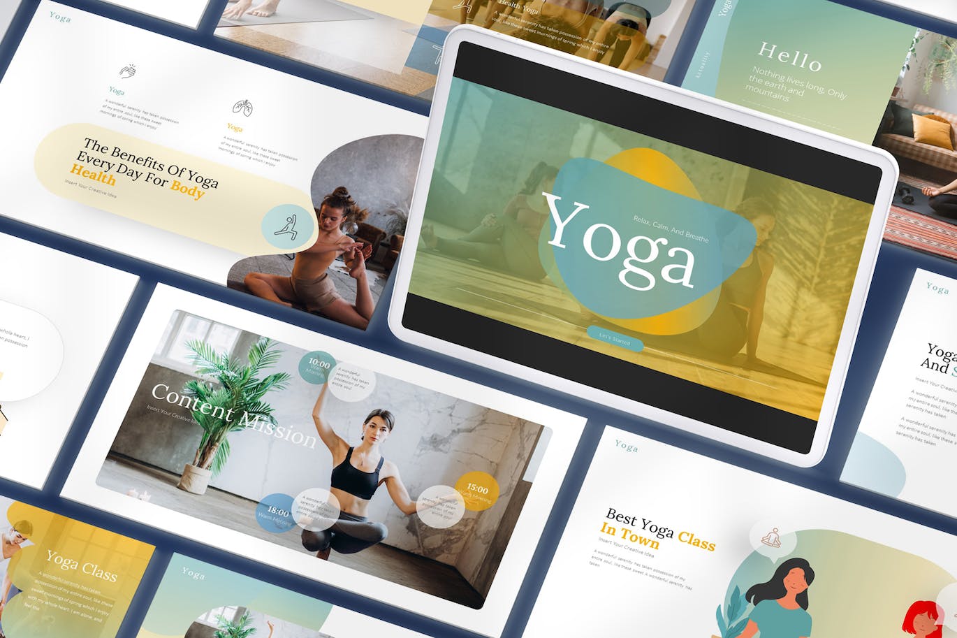 瑜伽运动推广谷歌幻灯片模板 Yoga Google Slides Templates