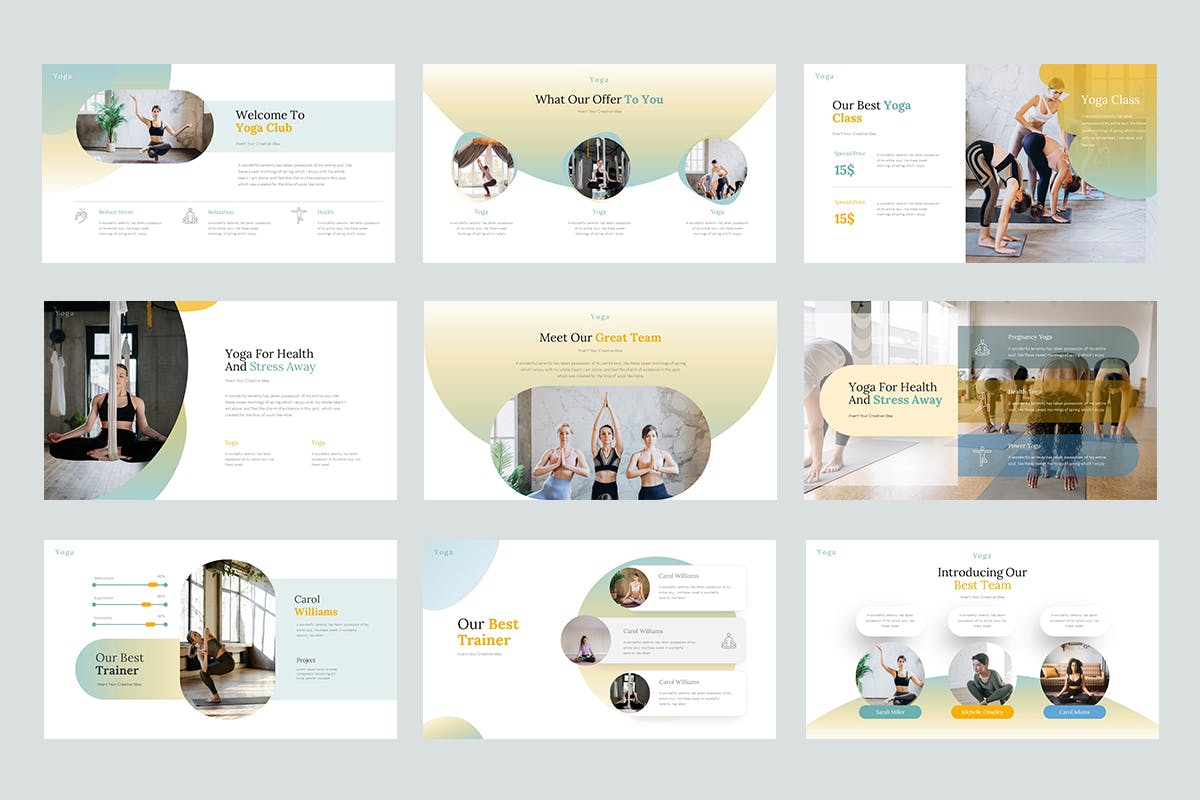 瑜伽运动推广谷歌幻灯片模板 Yoga Google Slides Templates