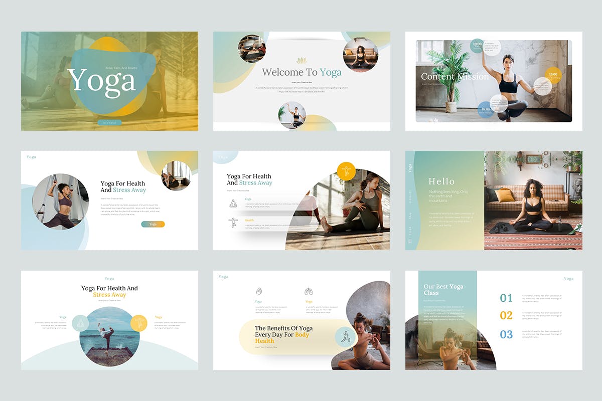 瑜伽运动推广谷歌幻灯片模板 Yoga Google Slides Templates