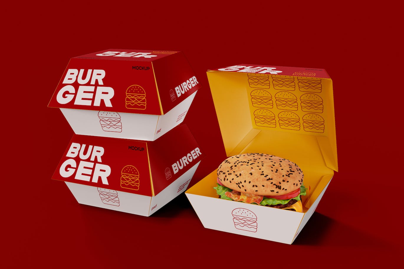 汉堡盒包装设计样机图 Fast Food Mockup