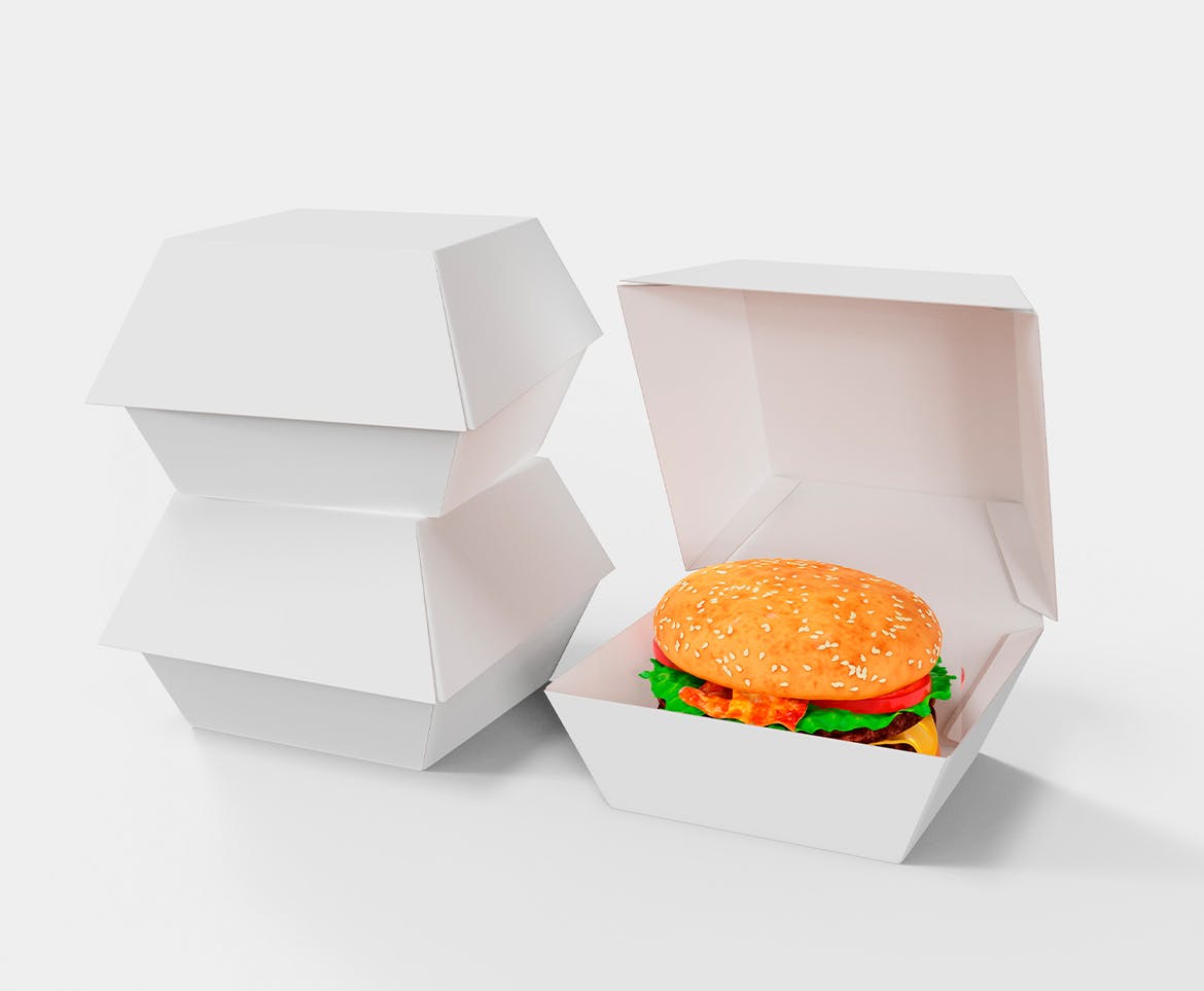 汉堡盒包装设计样机图 Fast Food Mockup