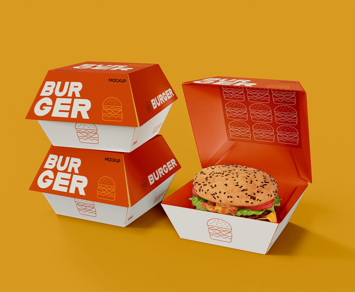 汉堡盒包装设计样机图 Fast Food Mockup