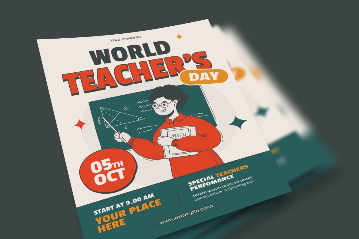 世界教师节传单AI和EPS模板下载  World Teacher&#8217;s Day Flyer AI &amp; EPS Template