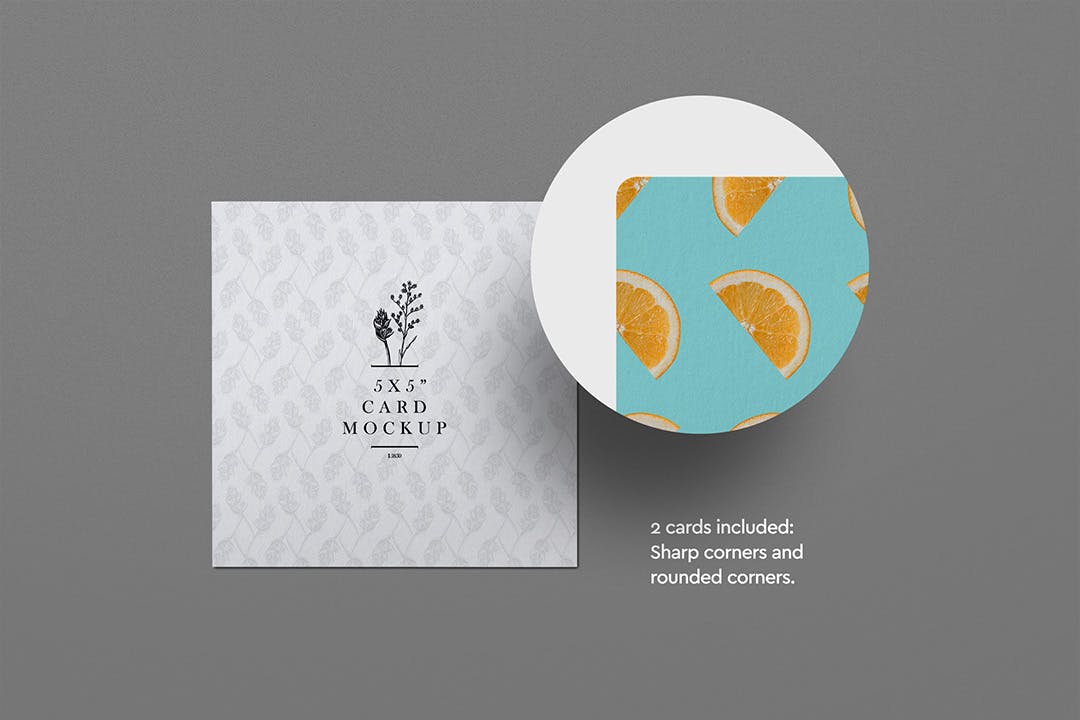 5 x 5&#8243;尖锐&amp;圆角卡片样机psd模板 5 x 5&#8243; Card Mockup Sharp Rounded Corners