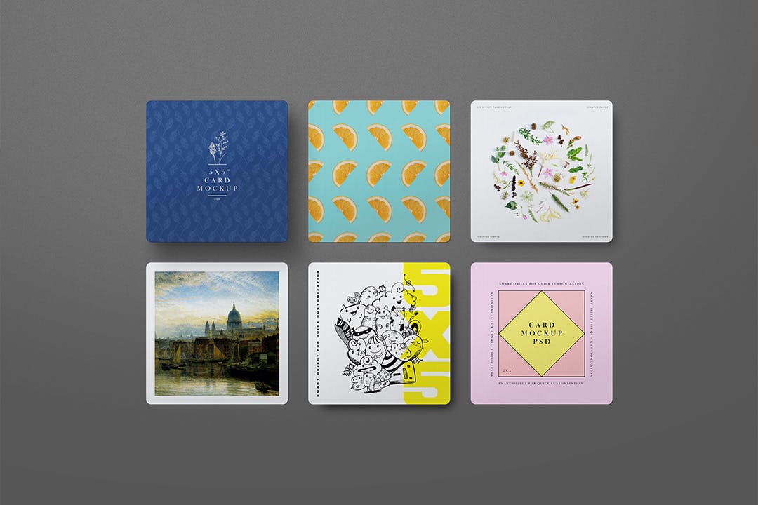 5 x 5&#8243;尖锐&amp;圆角卡片样机psd模板 5 x 5&#8243; Card Mockup Sharp Rounded Corners