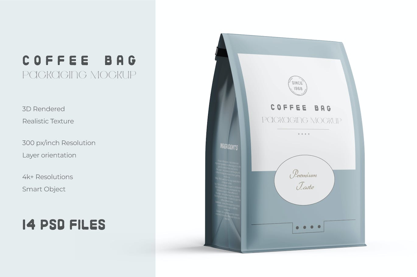 哑光食品包装袋样机图psd模板 Matte Food Packaging Large Pouch Bag PSD Mockup