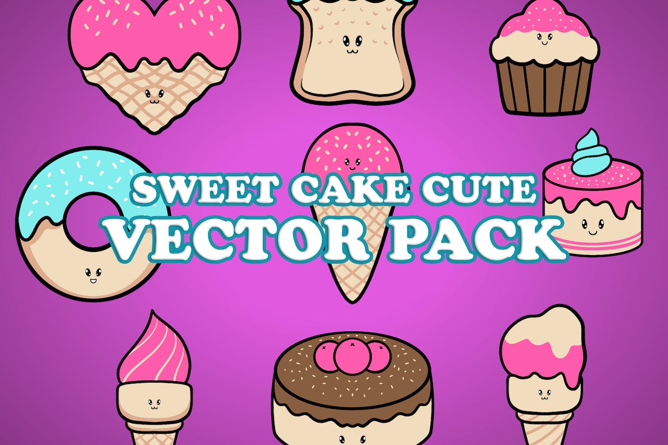 可爱的甜品蛋糕矢量插画 Cute Sweet Cake Vector Pack Illustration