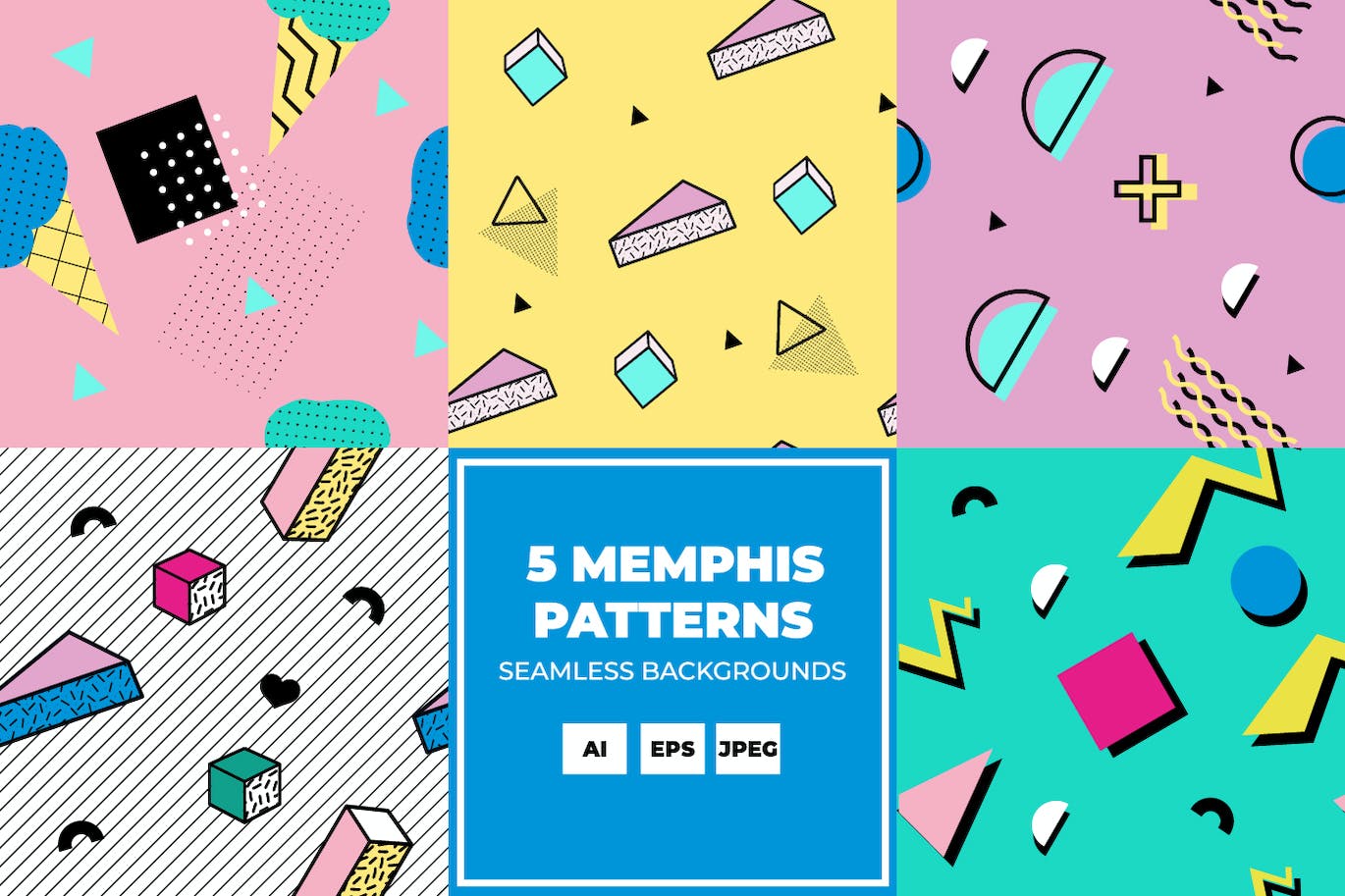 孟菲斯风格几何图案背景 Memphis Geometric Backgrounds