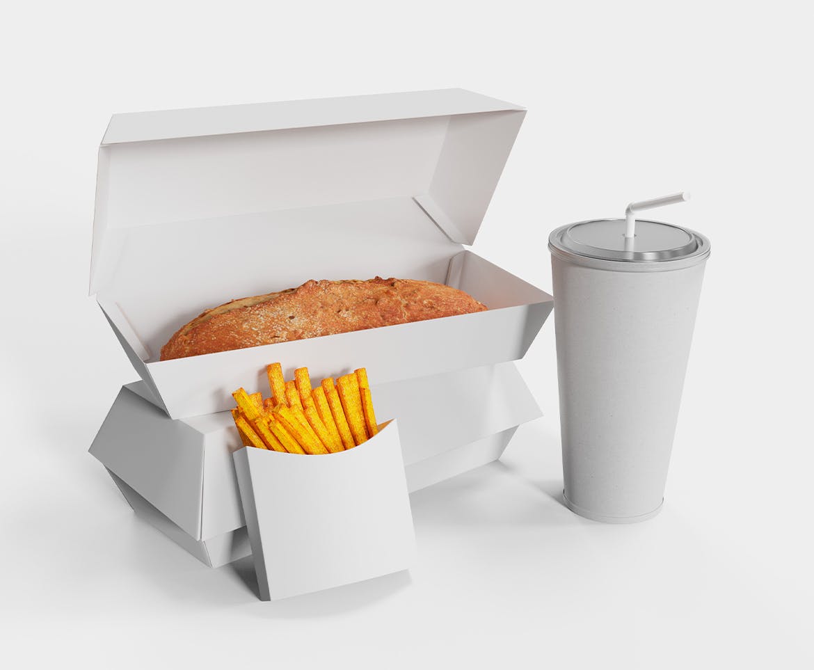 快餐食品包装展示样机图 Fast Food Box Set Mockup