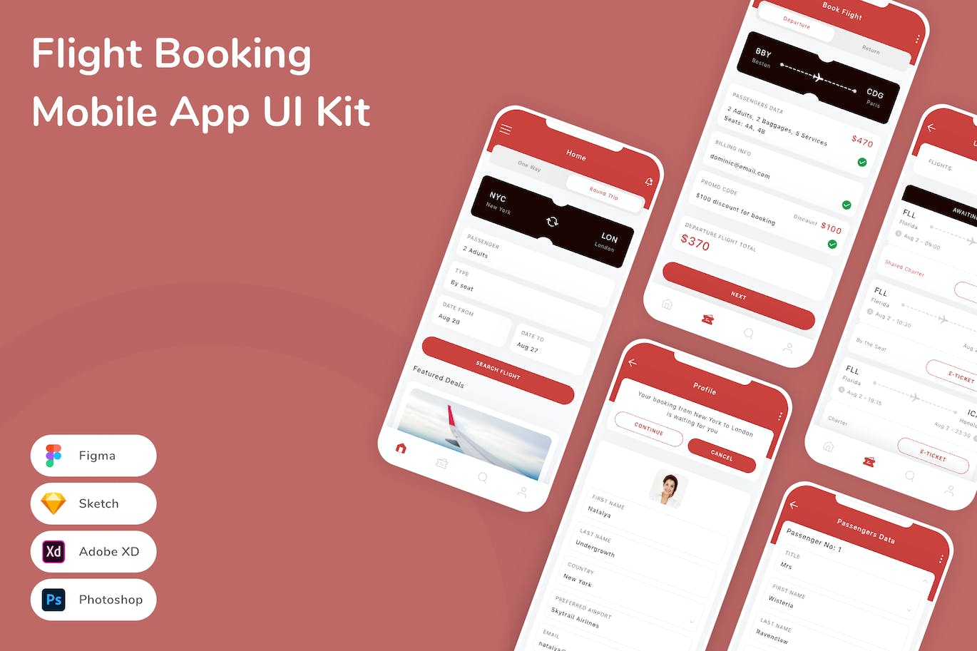 航班预订移动应用UI工具包 Flight Booking Mobile App UI Kit