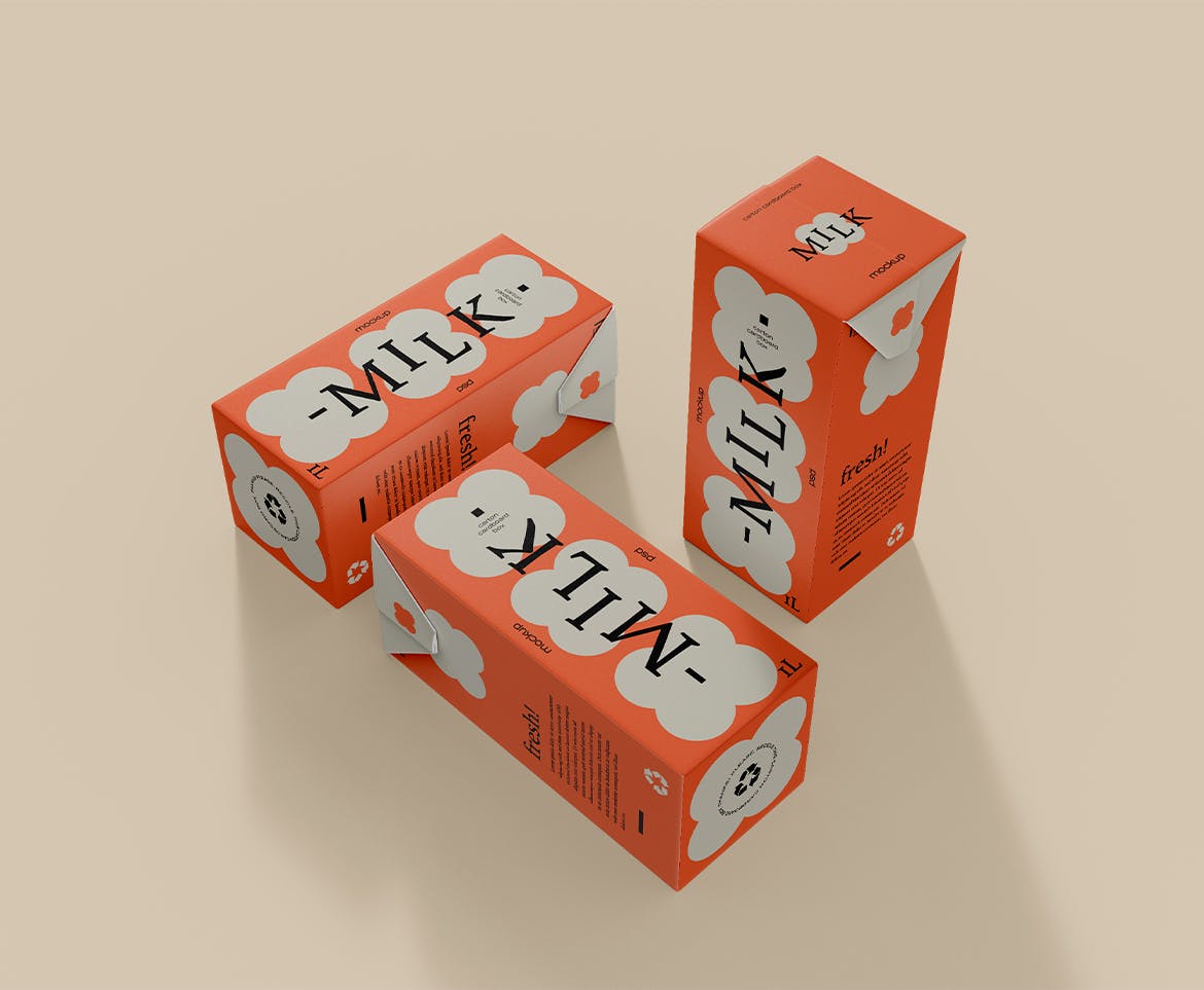 牛奶盒包装设计样机图psd模板 Milk Carton Boxes Mockup