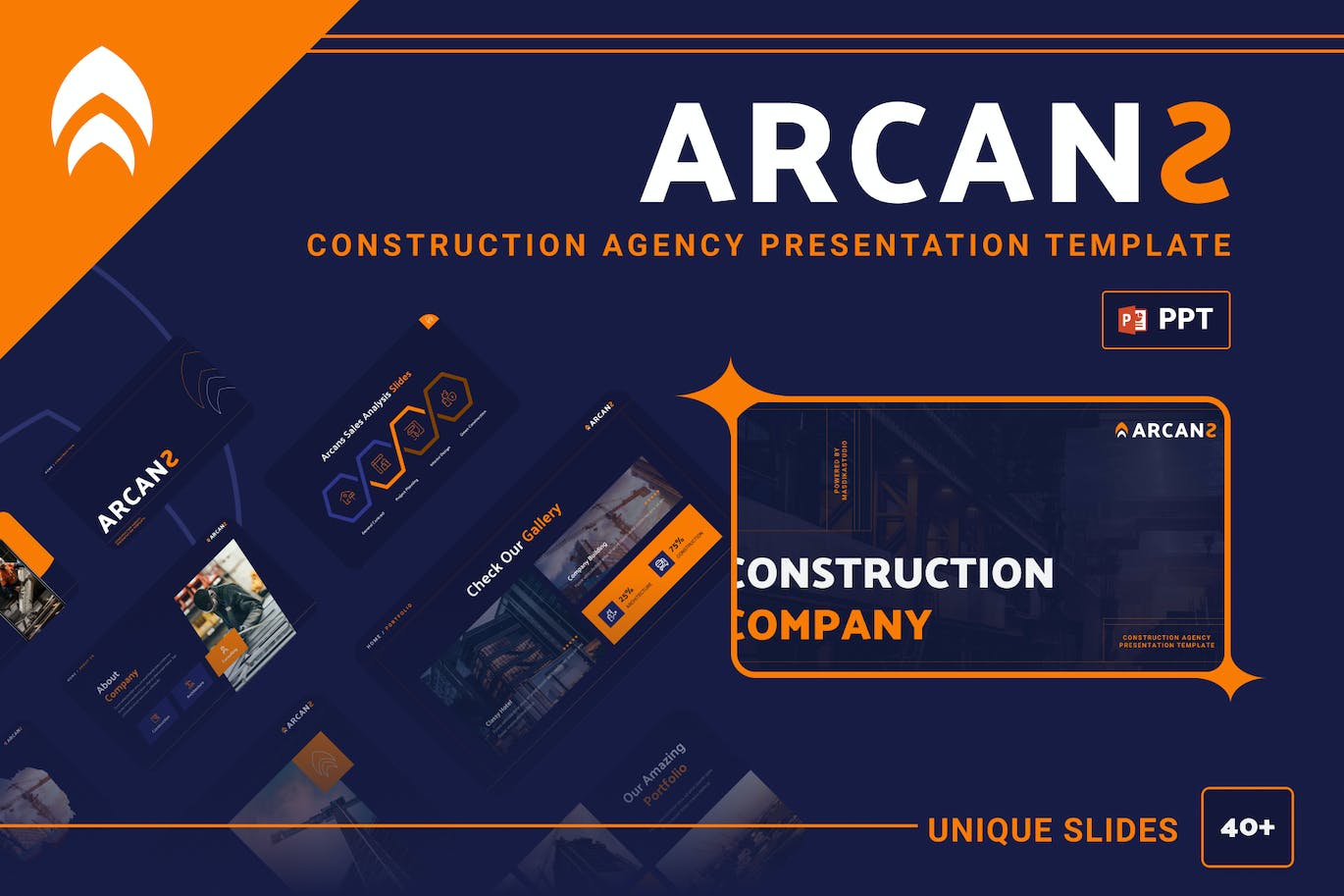 施工代理机构PPT设计模板 ARCANS &#8211; Construction Agency Powerpoint Template