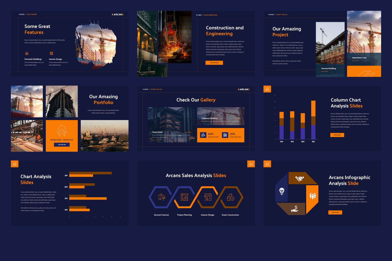 施工代理机构PPT设计模板 ARCANS &#8211; Construction Agency Powerpoint Template