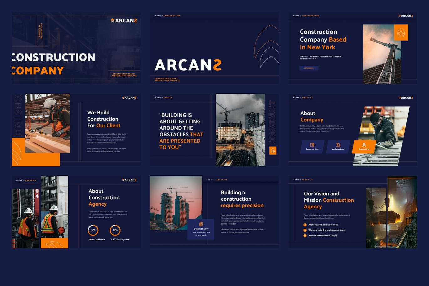 施工代理机构PPT设计模板 ARCANS &#8211; Construction Agency Powerpoint Template