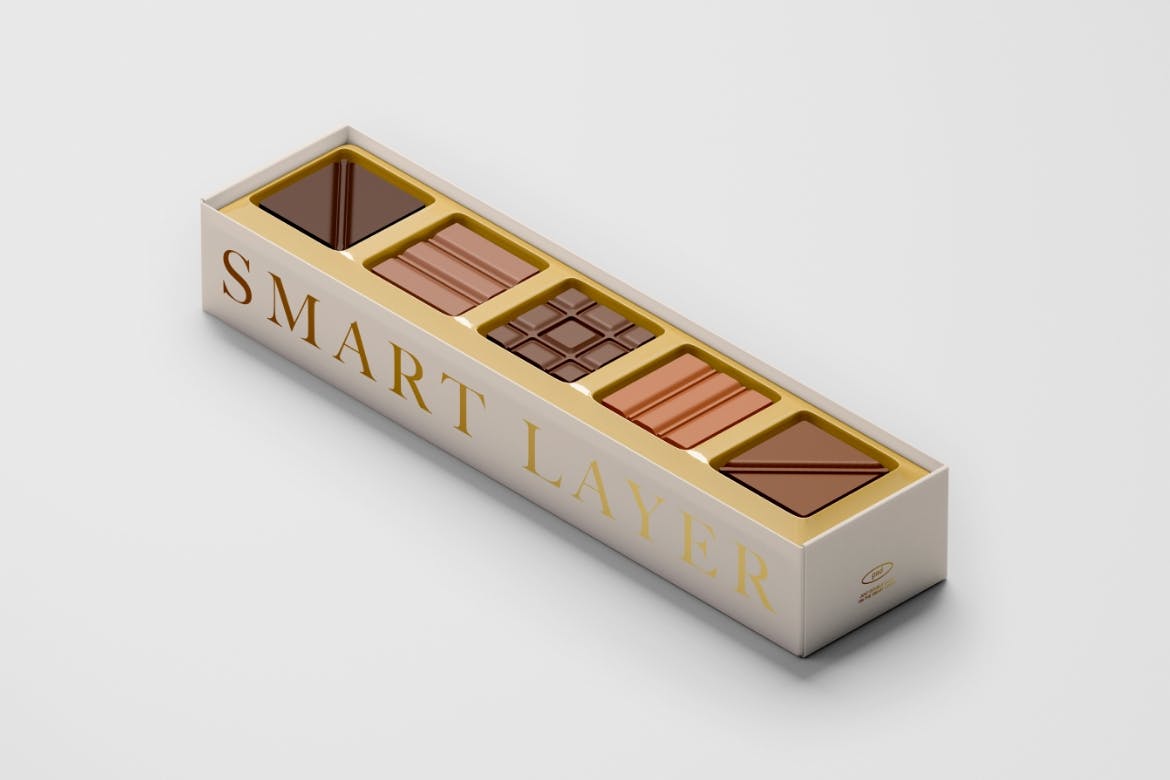 长矩形巧克力礼品盒子样机图psd模板 Chocolate Box Mockup