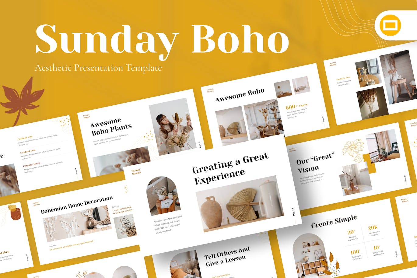 波西米亚美学谷歌幻灯片设计模板 Sunday Boho Aesthetic Google Slides Template