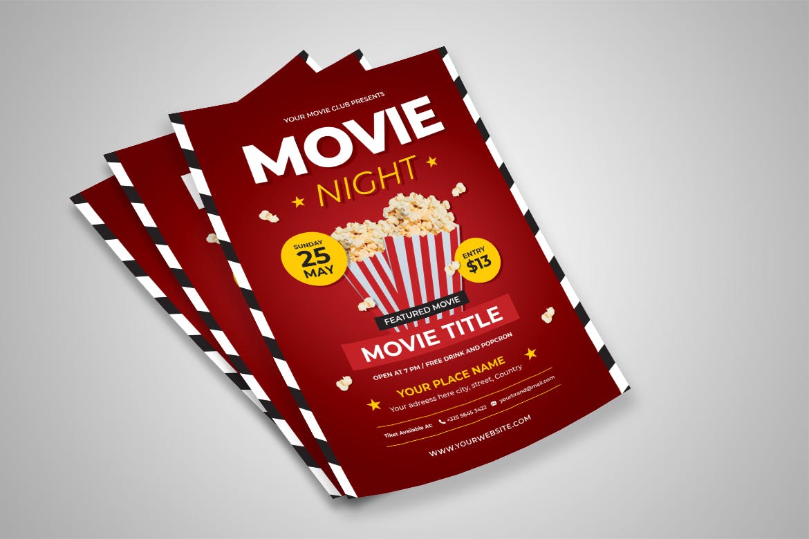 电影之夜海报素材 Movie Night Flyer