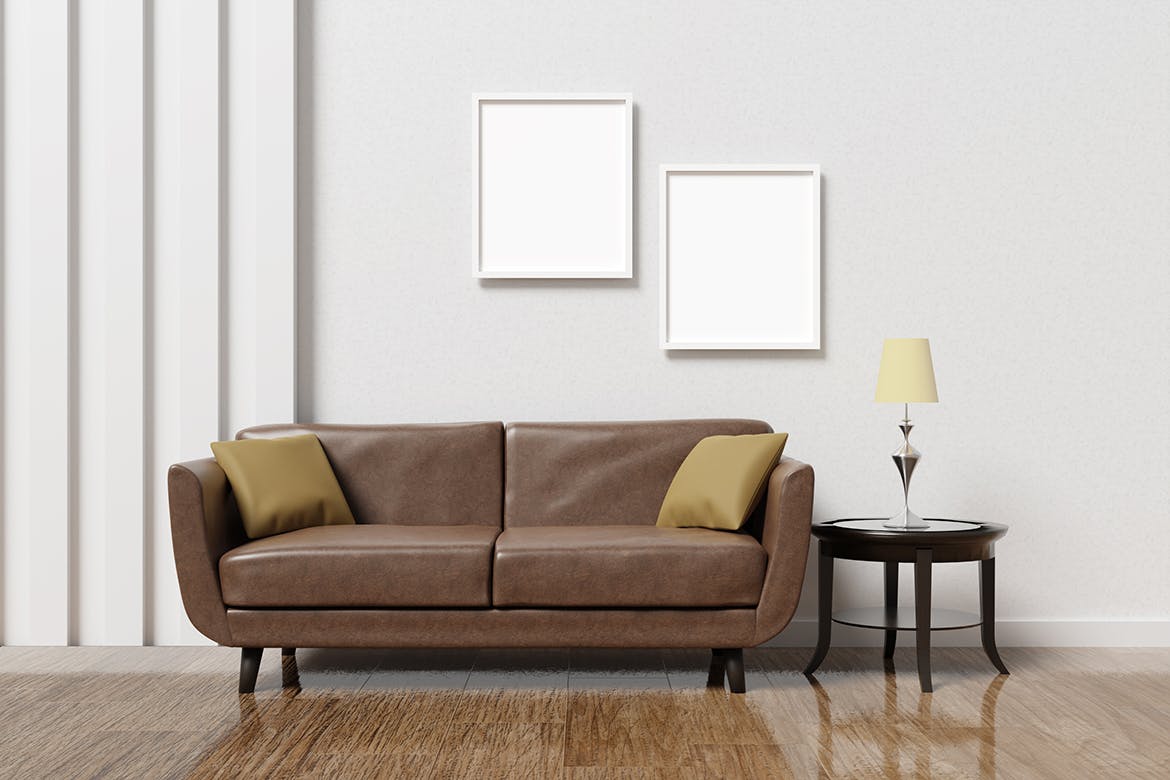 客厅极简画框相框样机 Minimalist Frame Mockup in Living Room