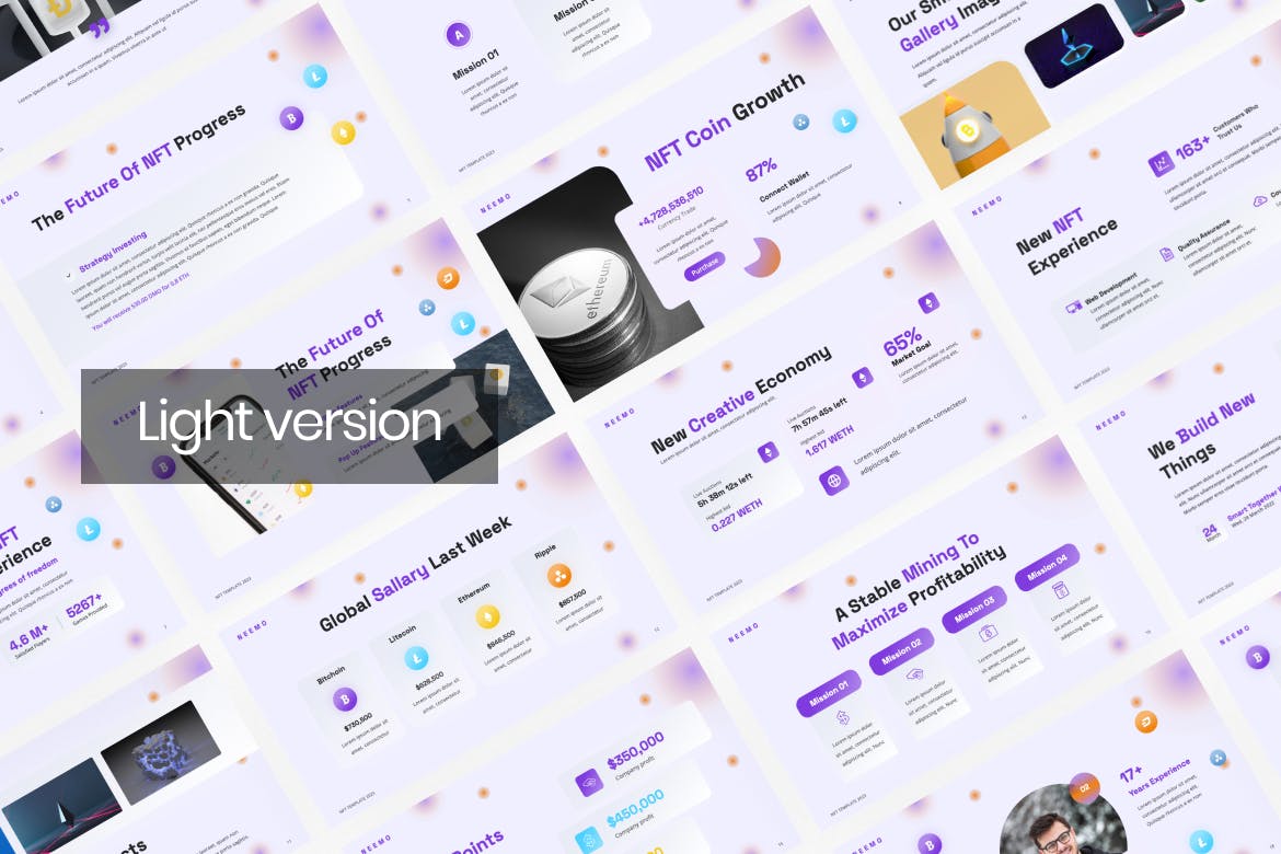 未来主义NFT谷歌幻灯片设计模板 Neemo Futuristic NFT Google Slides Template