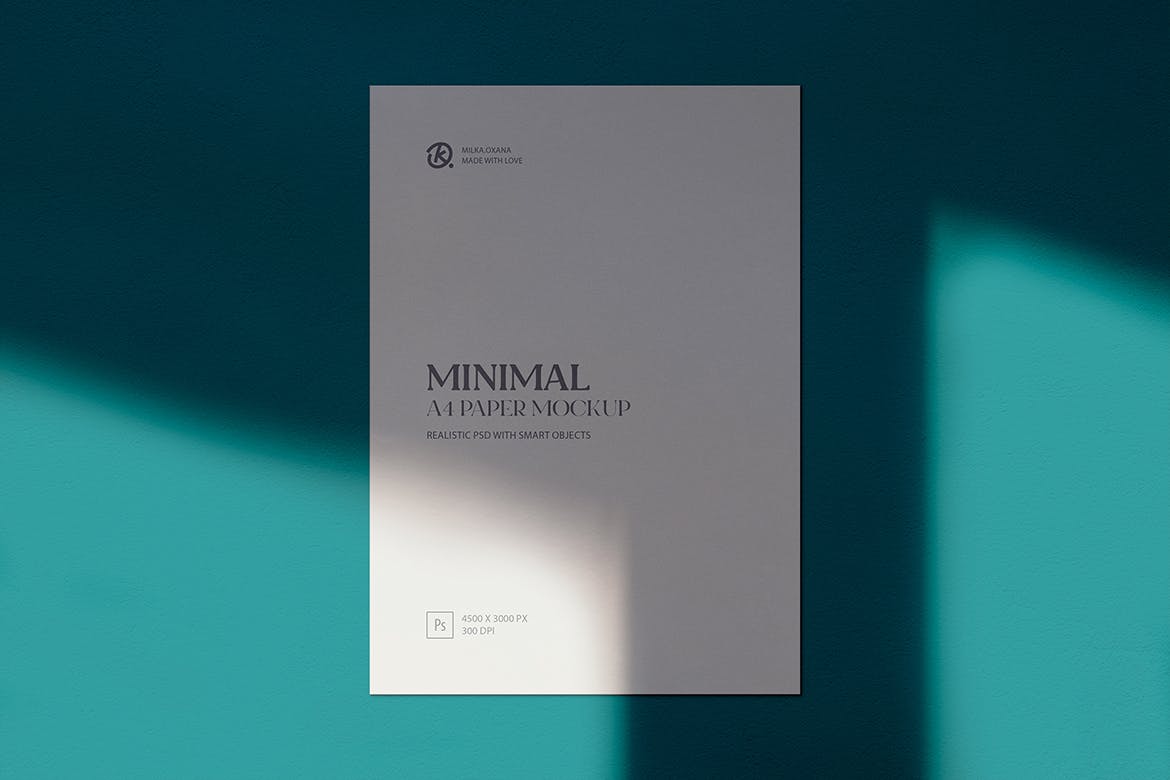 极简的A4文件纸张样机图psd模板 Minimal A4 Paper Mockup