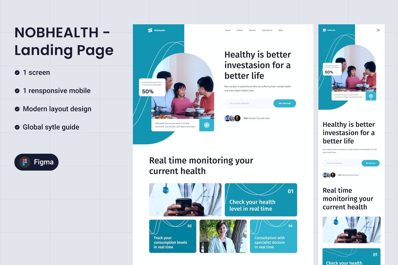 医疗保健网站着陆页模板 Nobhealth &#8211; Landing Page healthcare