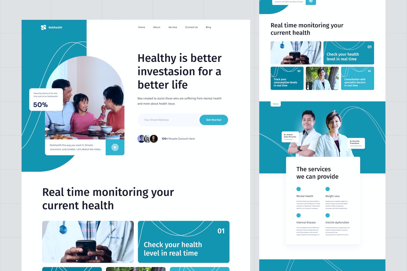 医疗保健网站着陆页模板 Nobhealth &#8211; Landing Page healthcare