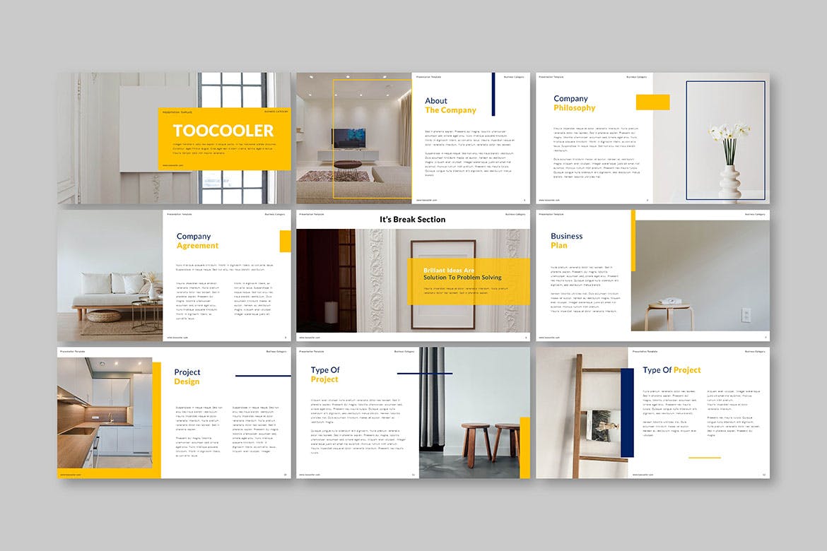 装修公司作品展示PowerPoint演示模板 Toocooler Presentation Template