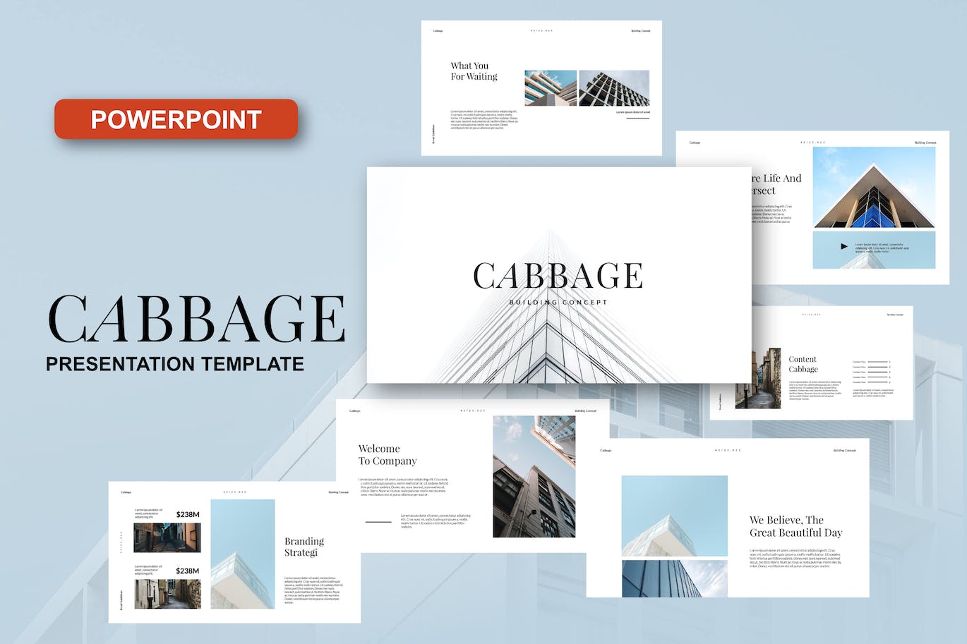 建筑蓝图PPT创意模板 Cabbage Powerpoint Template