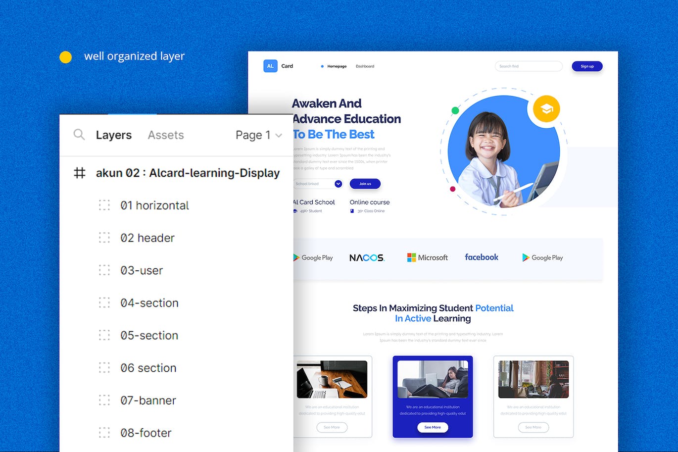 教育学习网站单页着陆页模板 Alcard – Learning Landing Page Template