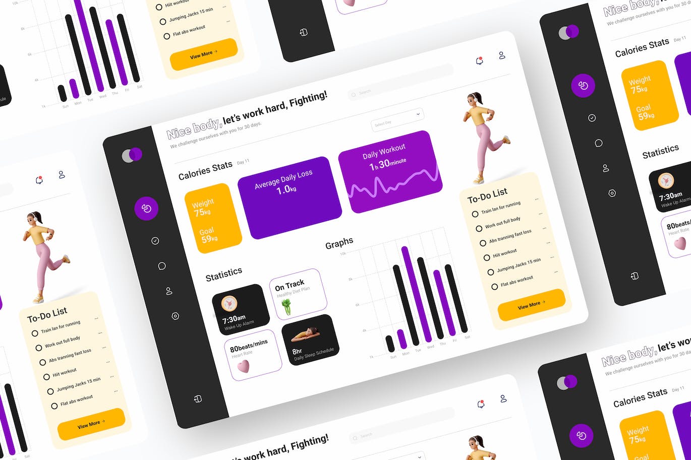 运动健身仪表盘设计UI模板 Fitness Dashboard