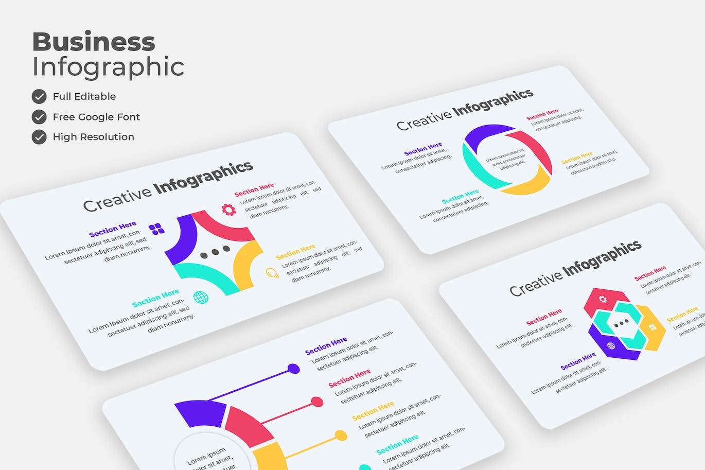 市场份额演示图表图形展示模板 Infographics Set