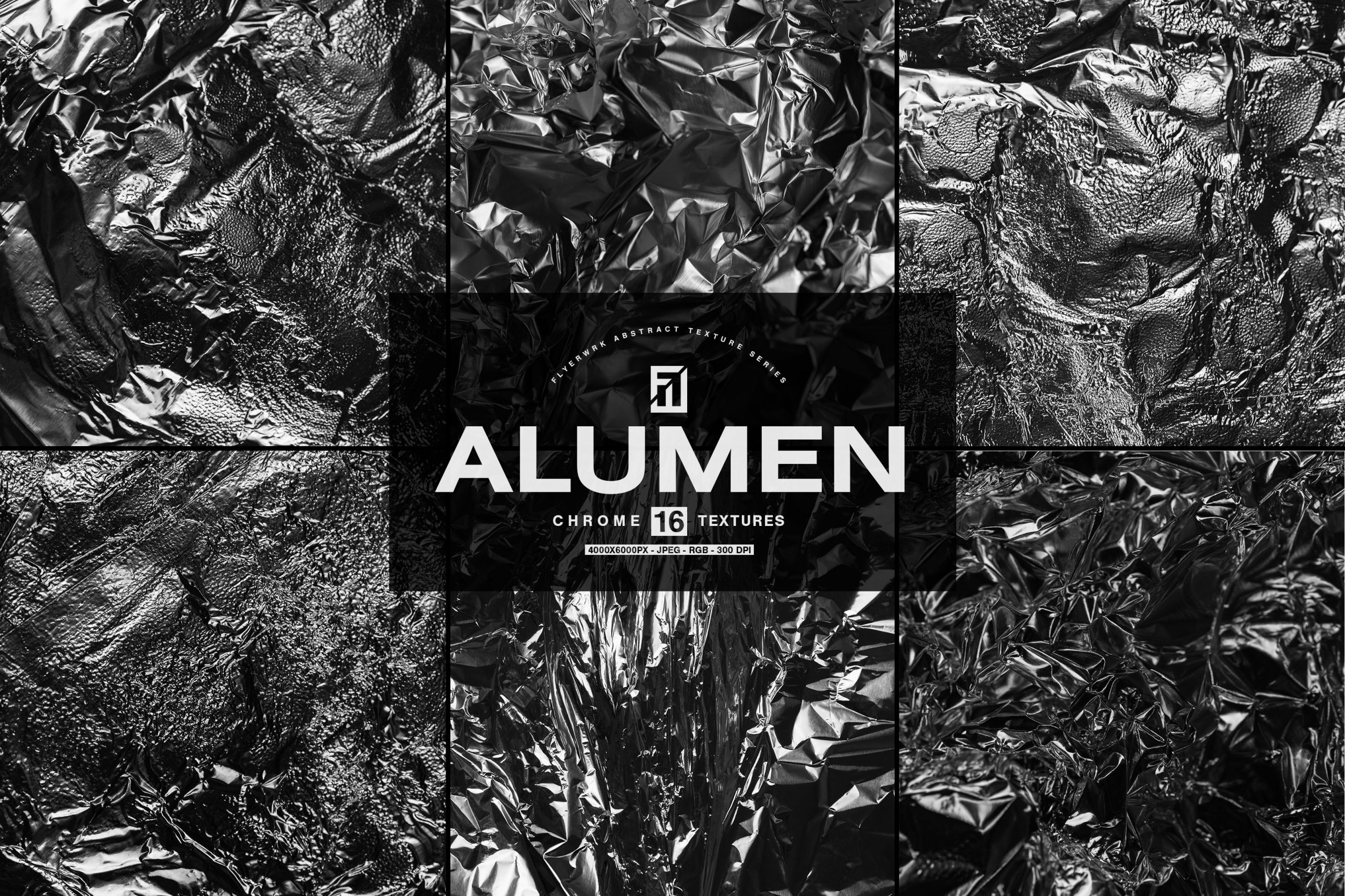 Flyerwrk 新潮现代感手工制作褶皱切割形状金属箔纹理图片素材 ALUMEN &#8211; METAL FOIL TEXTURES