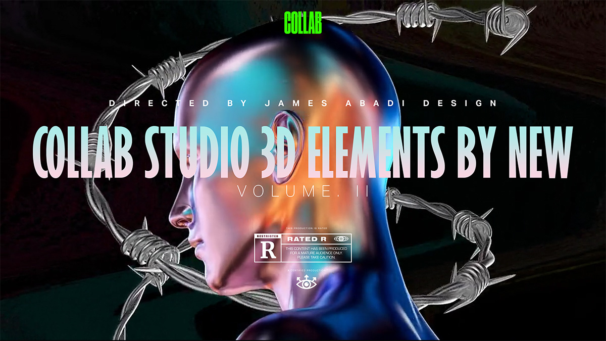 COLLAB STUDIO 36+新潮全息酸性艺术感抽象3D金属渐变物料元素视频素材 3D ELEMENTS