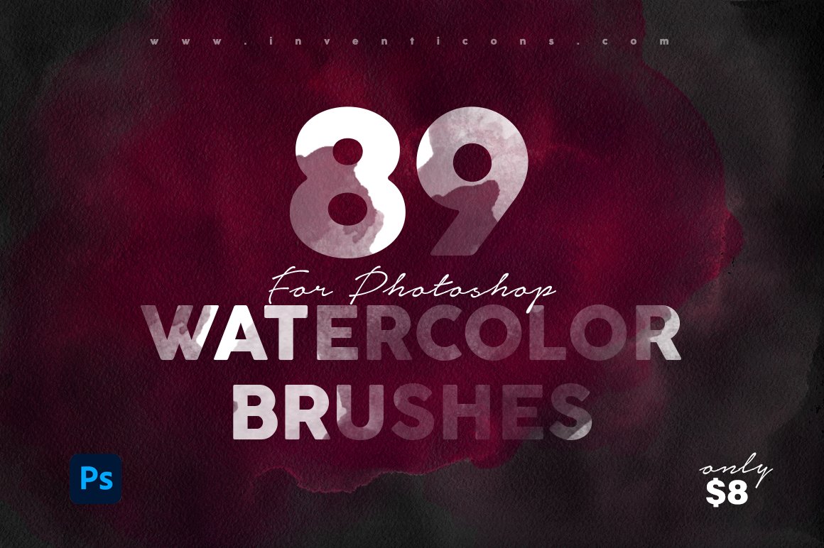 89个潮流数字混合彩色水墨photoshop笔刷PS笔刷 89 Watercolour photoshop Brushes