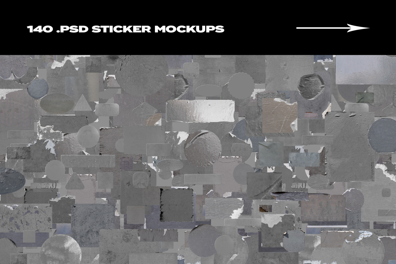 全息潮流复古划痕撕纸贴纸标签PSD样机模板 PrintPixel Sticker Mockup Bundle Logo Branding