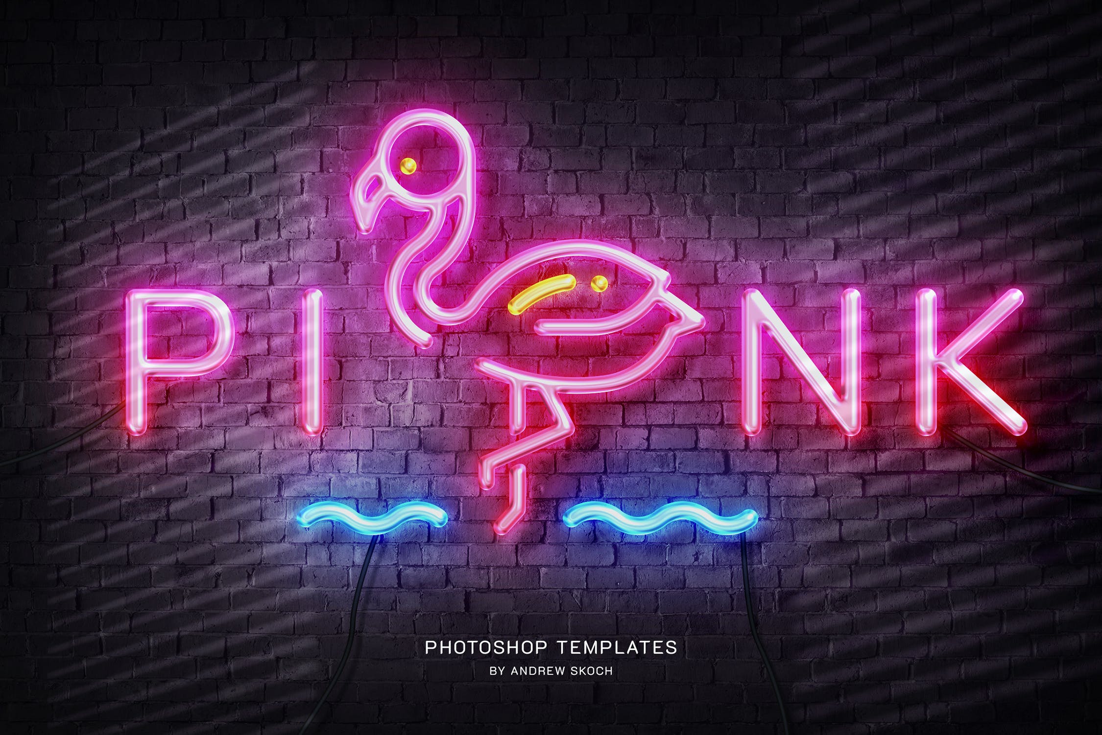 霓虹墙标志PSD样机模板 Neon Wall Sign Templates