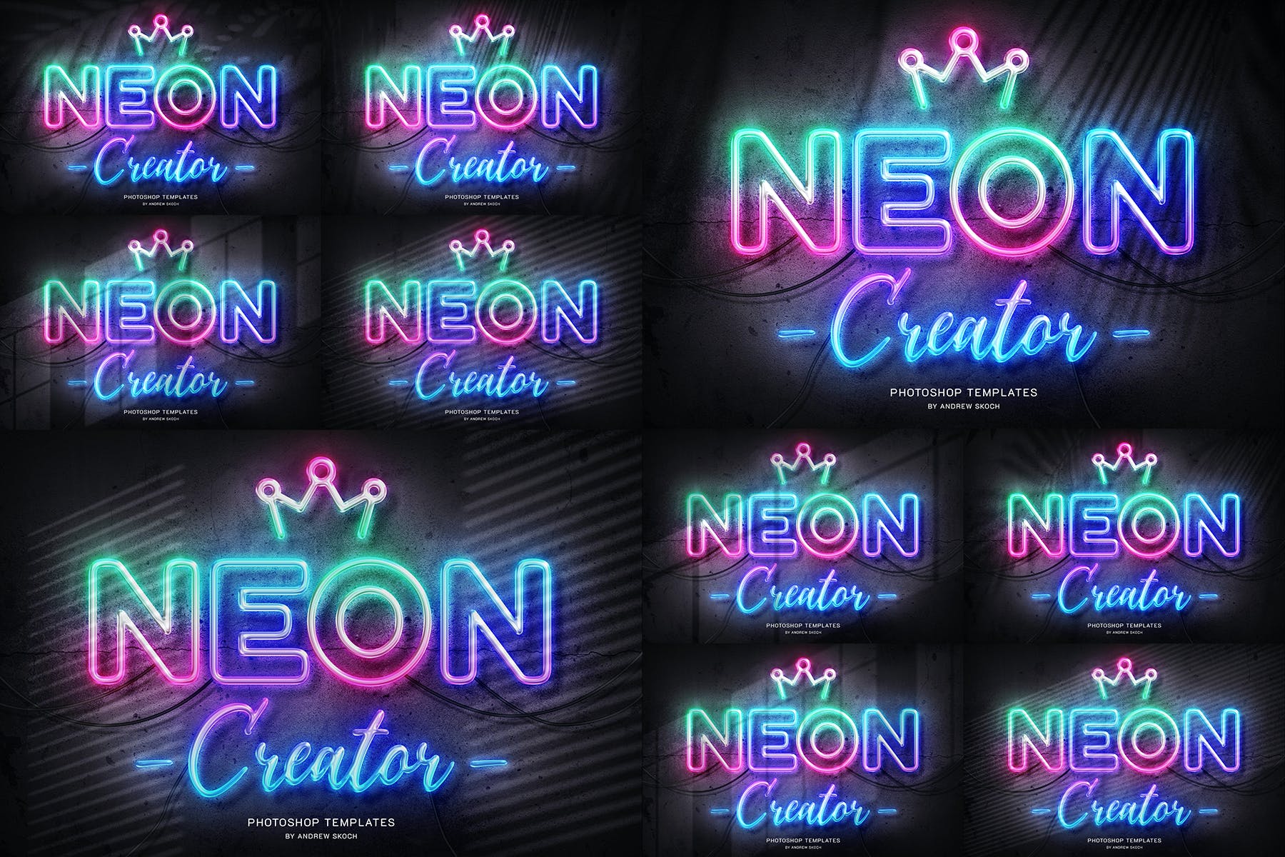 霓虹墙标志PSD样机模板 Neon Wall Sign Templates