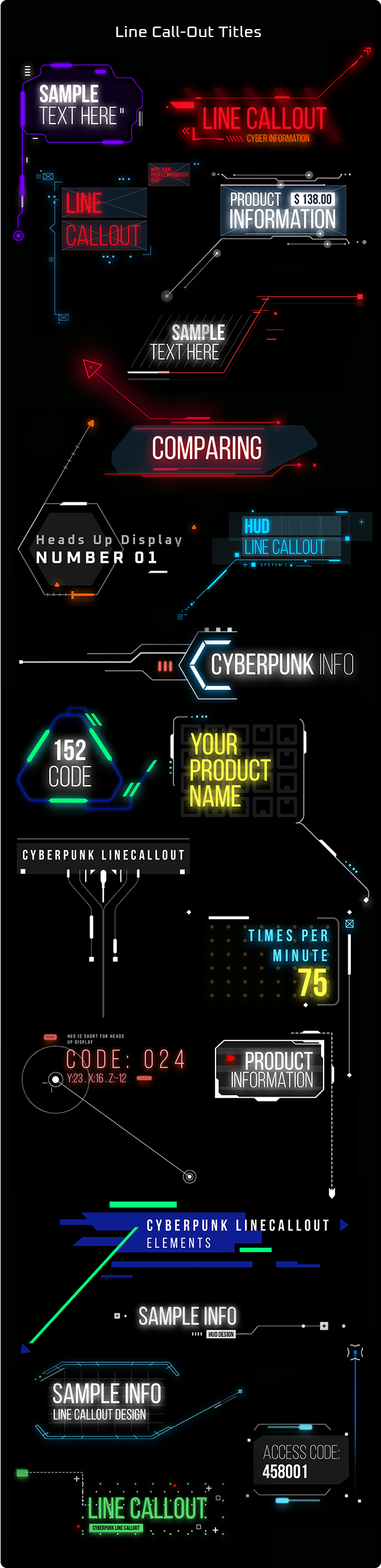 AE+PR插件：赛博朋克电影未来派发光标题高科技介绍工具包 cyberpunk-titles-lowerthirds-and-backgrounds