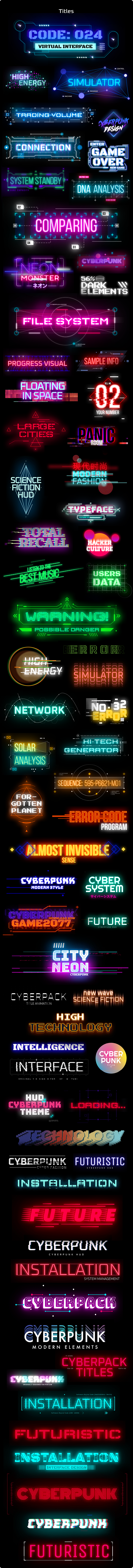 AE+PR插件：赛博朋克电影未来派发光标题高科技介绍工具包 cyberpunk-titles-lowerthirds-and-backgrounds